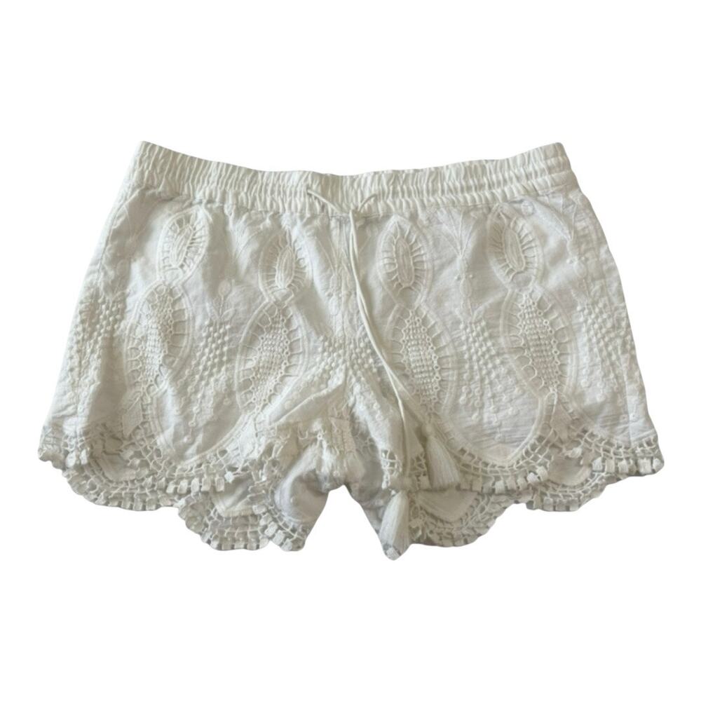 LOFT Womens Shorts Size XS White Scalloped Mid Rise Lace Tassel Drawstring